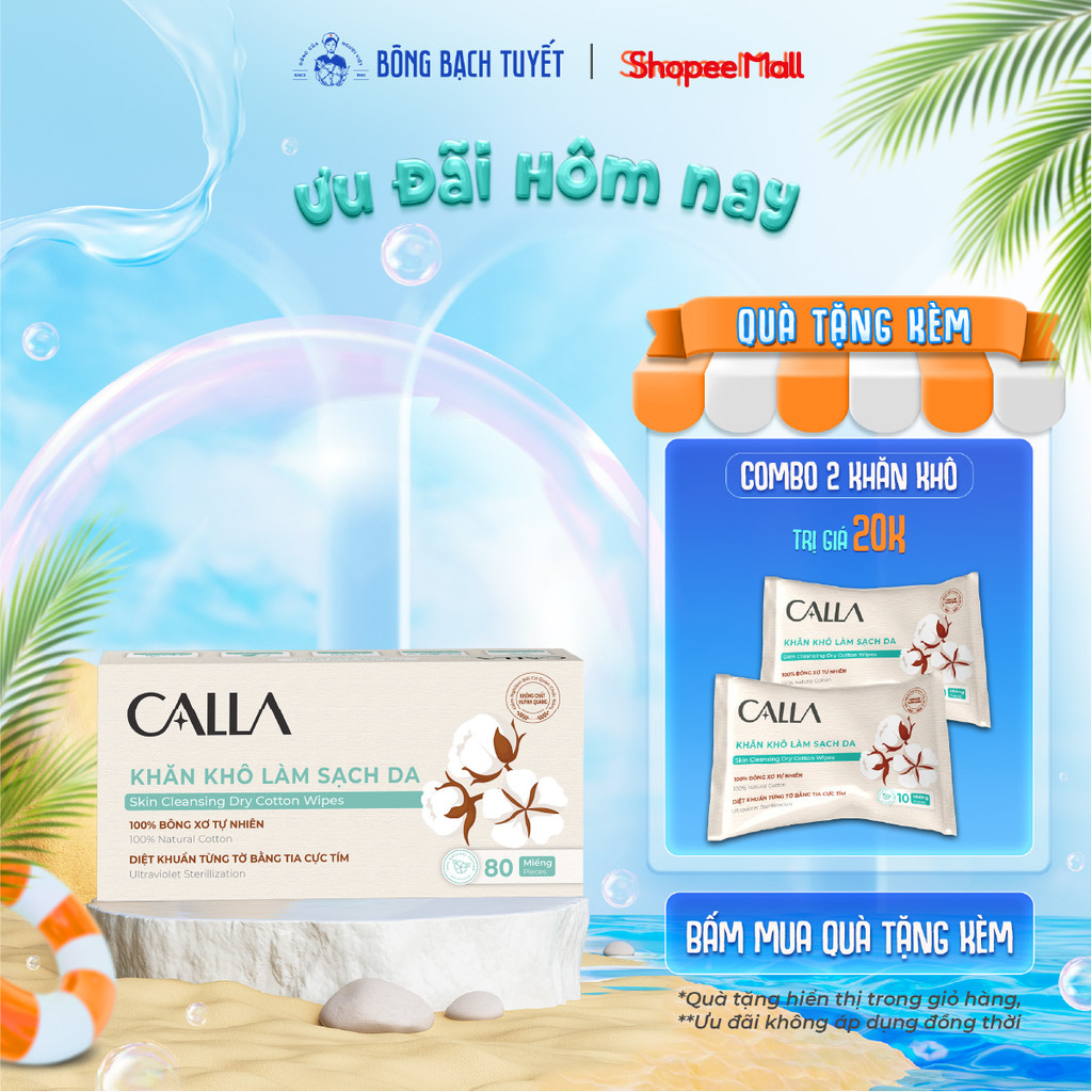 Ảnh Khăn khô Bông Bạch Tuyết làm sạch da Calla đa năng 80 miếng/hộp - bông tẩy trang 1