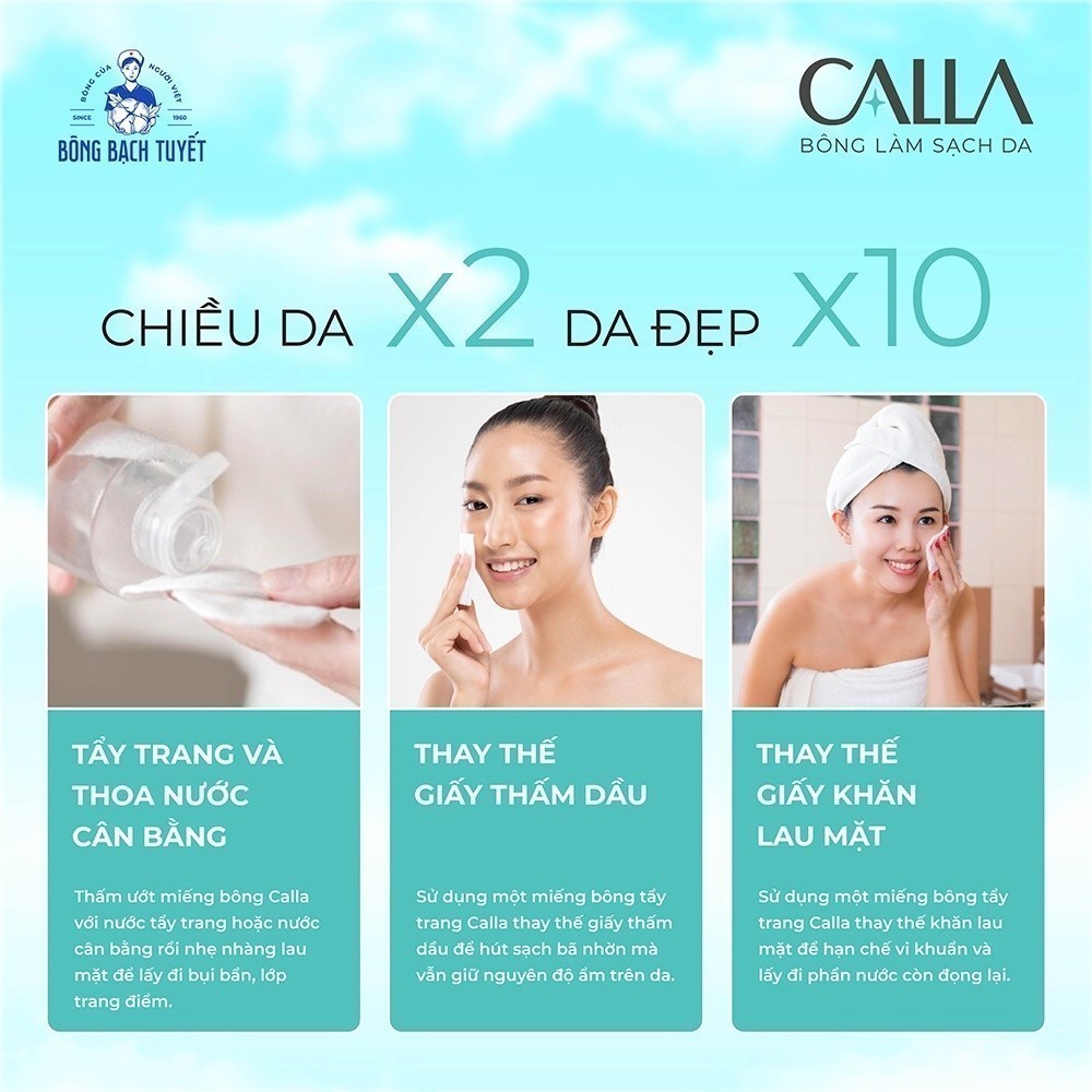 Ảnh Bông tẩy trang làm sạch da Bông Bạch Tuyết Calla Sạch Sâu (250gr/túi) 4