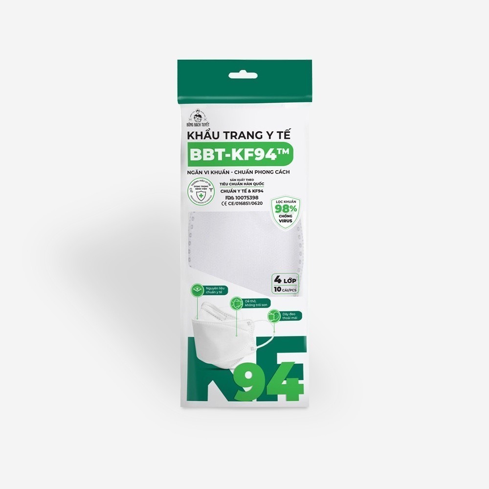 Ảnh Combo 10 Gói Khẩu trang Bông Bạch Tuyết KF94 4 lớp trắng (10 cái/gói) 4