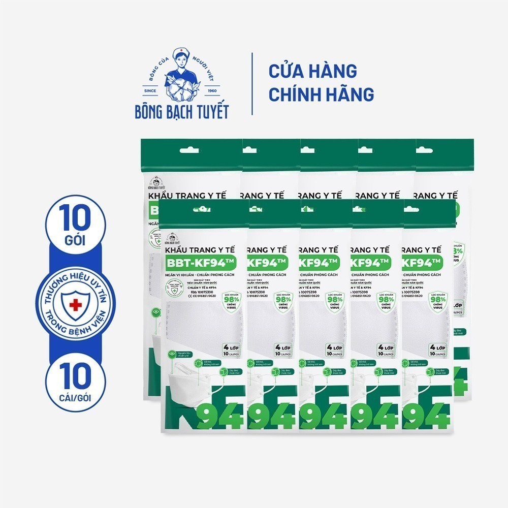 Ảnh Combo 10 Gói Khẩu trang Bông Bạch Tuyết KF94 4 lớp trắng (10 cái/gói) 2