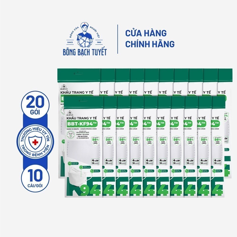 Ảnh Combo 20 Gói khẩu trang Bông Bạch Tuyết KF94 Trắng (10 cái/gói) 2