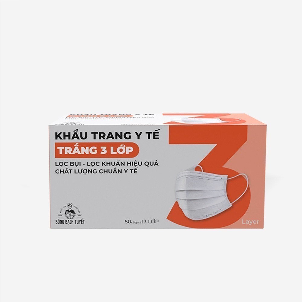 Ảnh Combo 3 Hộp Khẩu trang Bông Bạch Tuyết 3 lớp trắng (50 cái/hộp) 4