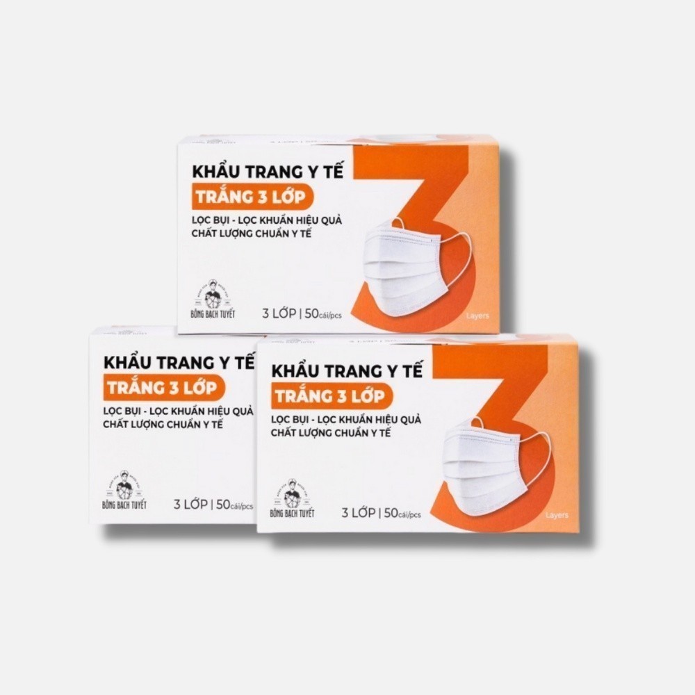 Ảnh Combo 3 Hộp Khẩu trang Bông Bạch Tuyết 3 lớp trắng (50 cái/hộp) 3