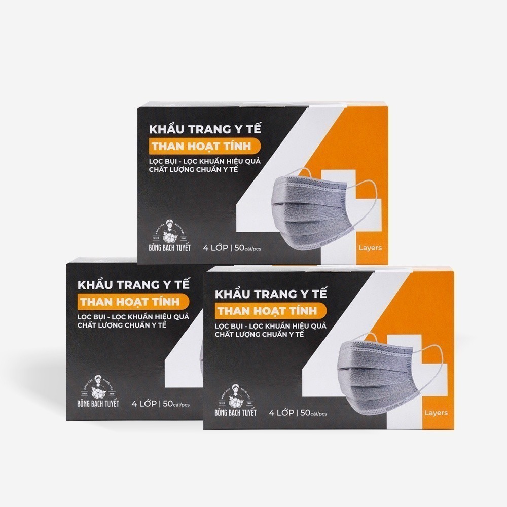 Ảnh Combo 3 Hộp Khẩu trang Bông Bạch Tuyết than hoạt tính (50 cái/hộp) 2