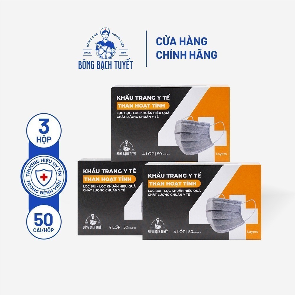 Ảnh Combo 3 Hộp Khẩu trang Bông Bạch Tuyết than hoạt tính (50 cái/hộp) 1