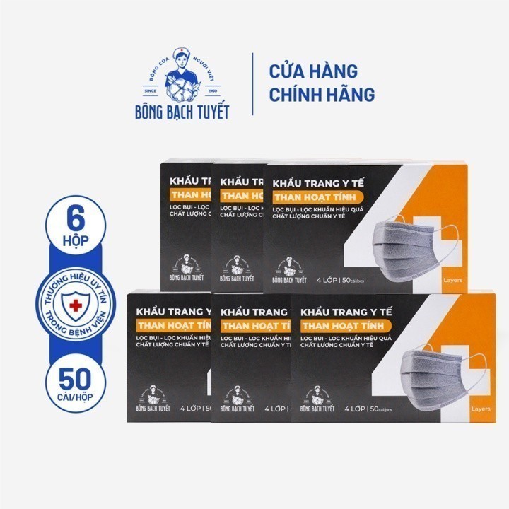 Ảnh Combo 6 Hộp Khẩu trang Bông Bạch Tuyết than hoạt tính (50 cái/hộp) 2