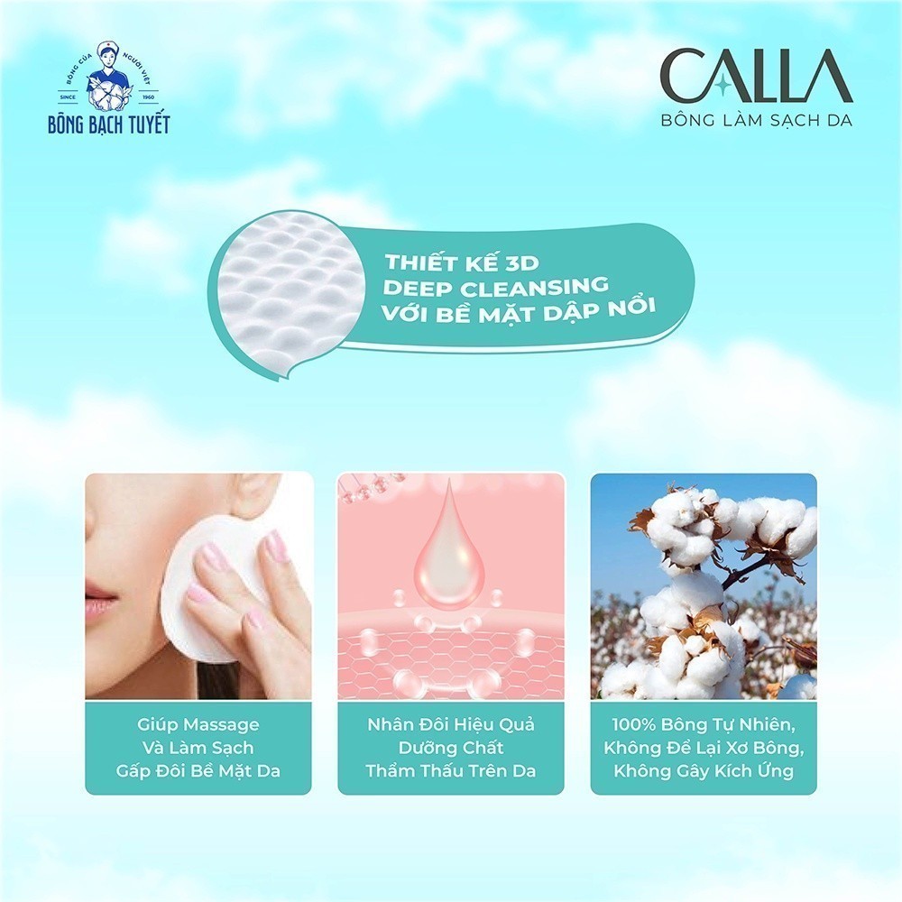 Ảnh Combo 3 Hộp Bông tẩy trang làm sạch da Bông Bạch Tuyết Calla Sạch Sâu (80 miếng/hộp) 4