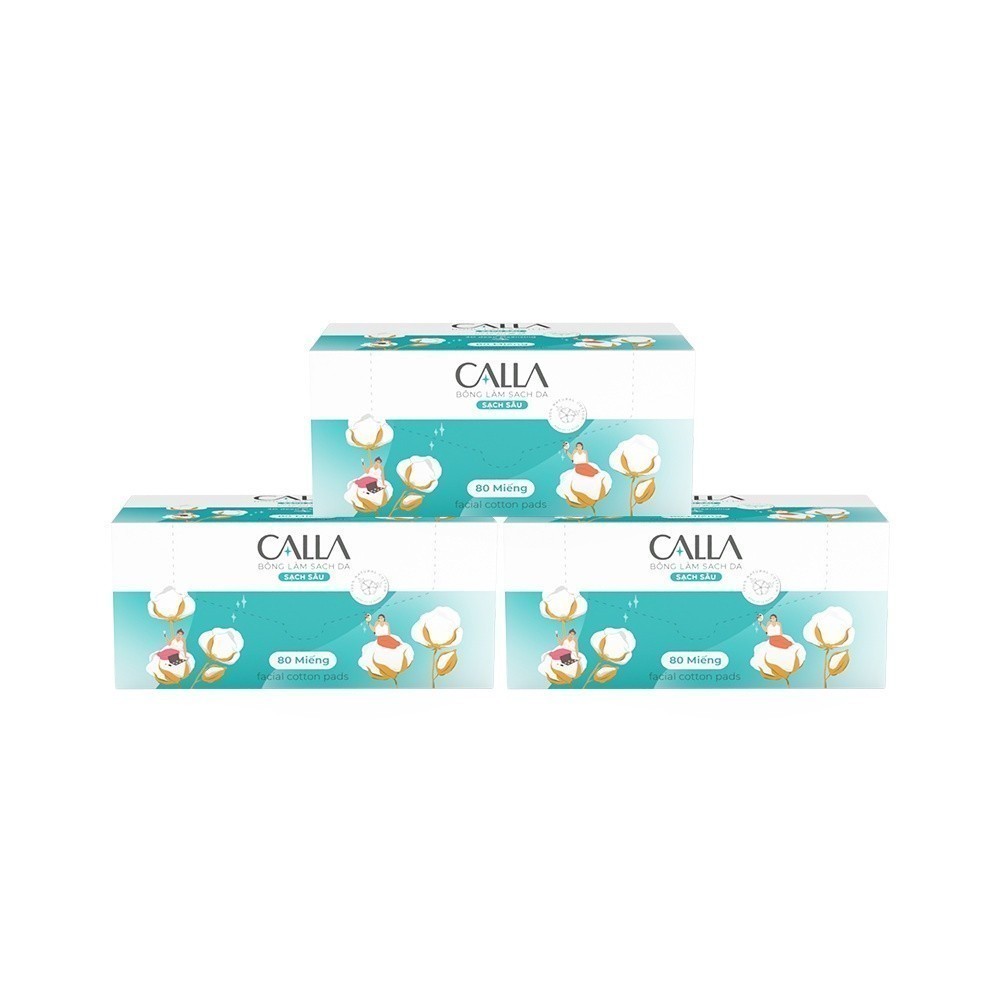 Ảnh Combo 3 Hộp Bông tẩy trang làm sạch da Bông Bạch Tuyết Calla Sạch Sâu (80 miếng/hộp) 3