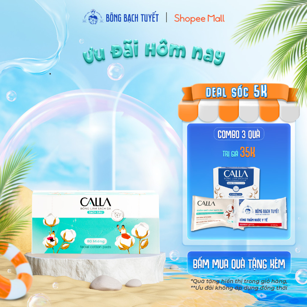 Ảnh Bông tẩy trang làm sạch da Bông Bạch Tuyết Calla Sạch Sâu (80 miếng/hộp) 1