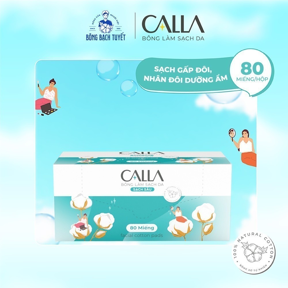 Ảnh Bông tẩy trang làm sạch da Bông Bạch Tuyết Calla Sạch Sâu (80 miếng/hộp) 3