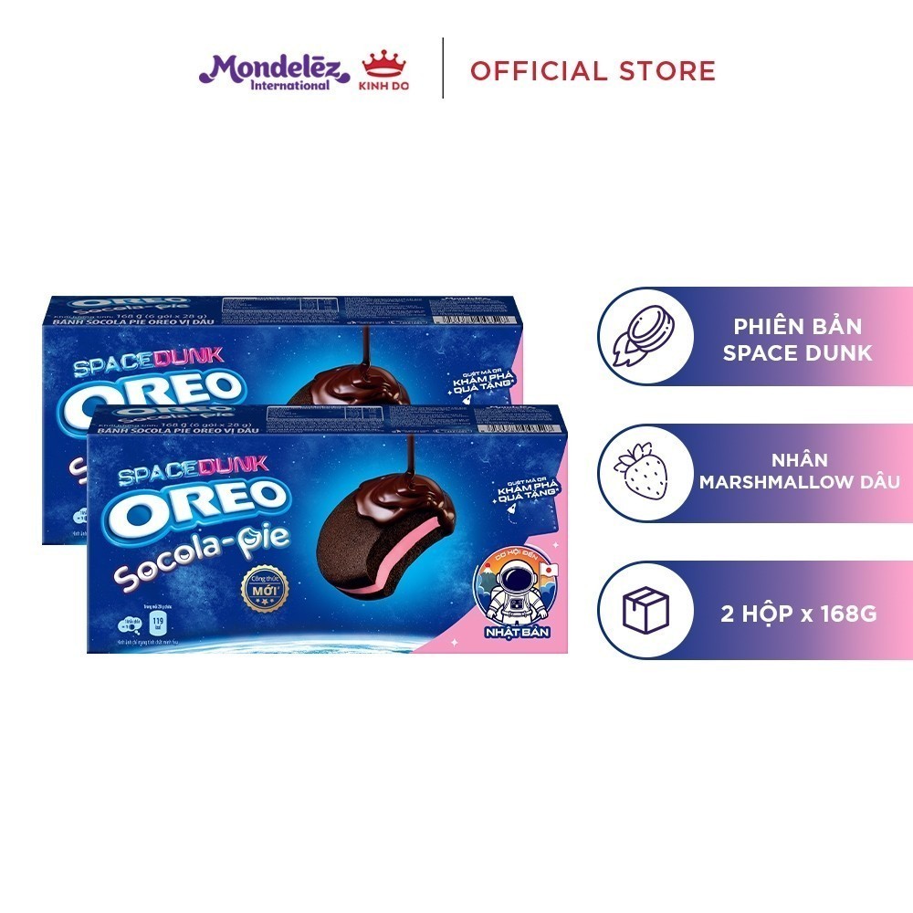 Ảnh Bánh Socola Pie OREO Vị Vani/Dâu , Combo 2 Hộp X 168G - phiên bản OREO Originial/ SPACE DUNK 3