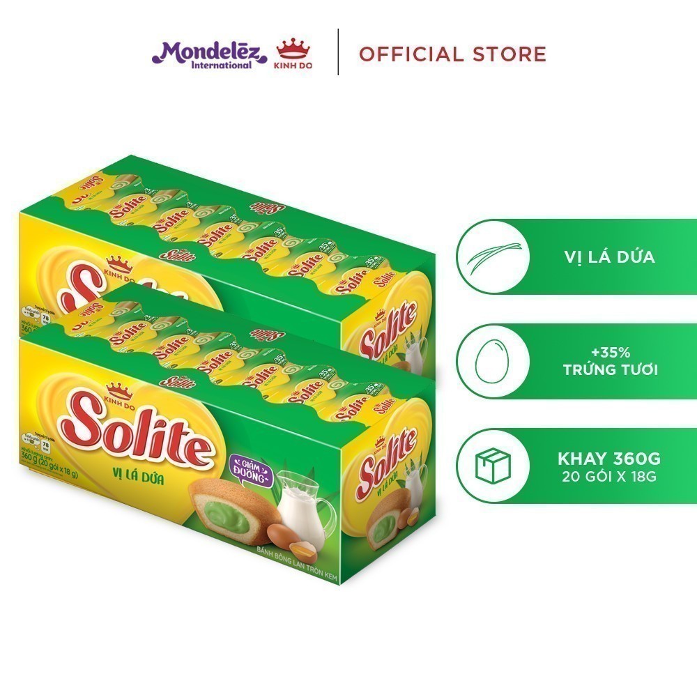 Ảnh Hộp Bánh Bông Lan Cuộn Kem/ Tròn Kem Solite, Vị Lá Dứa/ Bơ Sữa/ Dâu, Combo 2 hộp X 360G 3