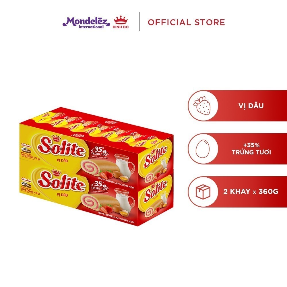 Ảnh Hộp Bánh Bông Lan Cuộn Kem/ Tròn Kem Solite, Vị Lá Dứa/ Bơ Sữa/ Dâu, Combo 2 hộp X 360G 1