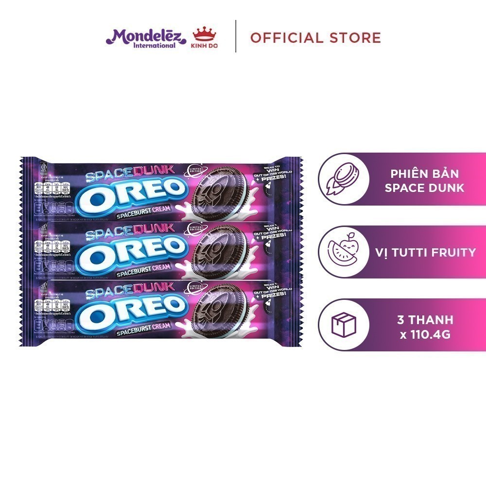 Ảnh Bánh Quy OREO Vị Dâu/Vani/Chocolate/Spaceburst Cream , Combo 3 Thanh X 110.4G - phiên bản OREO SPACE DUNK 3