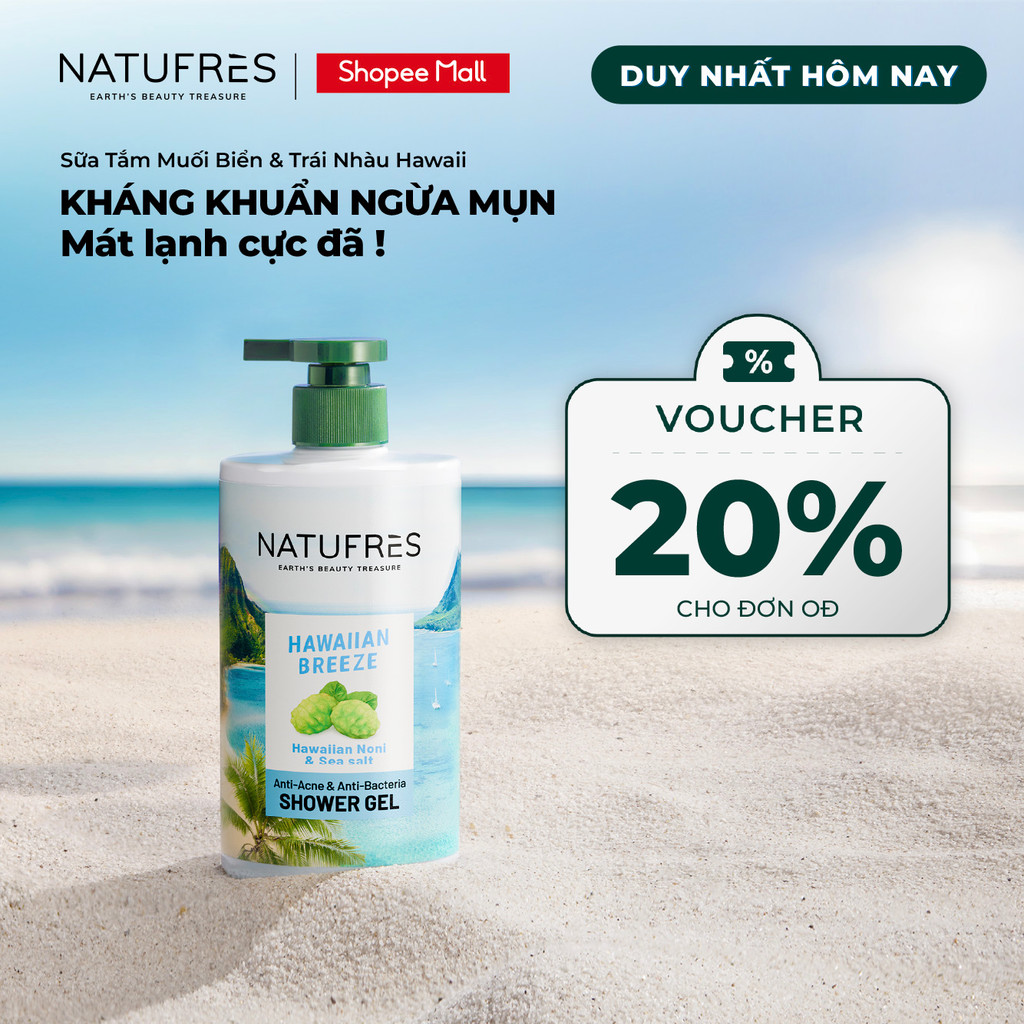 Ảnh Sữa tắm NATUFRÈS Hawaiian Breeze Muối Biển và Trái Nhàu - Giúp giảm mụn, ngăn ngừa mụn cơ thể 250ml,450ml 1