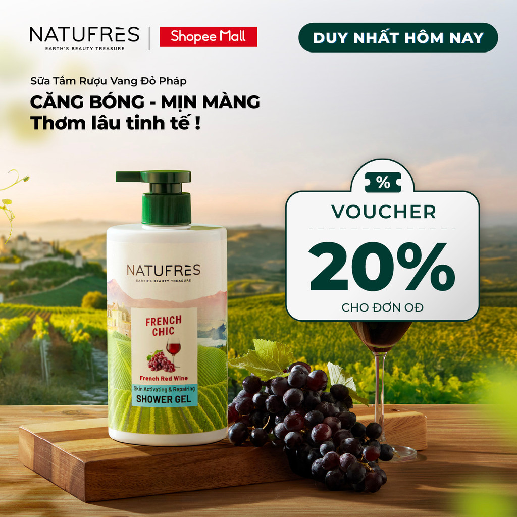 Ảnh Sữa tắm NATUFRÈS French Chic Chiết Xuất Từ Rượu Vang Đỏ - Dưỡng ẩm & Phục hồi Cho Làn Da, Ngăn Ngừa Lão Hoá 250ml,450ml 1