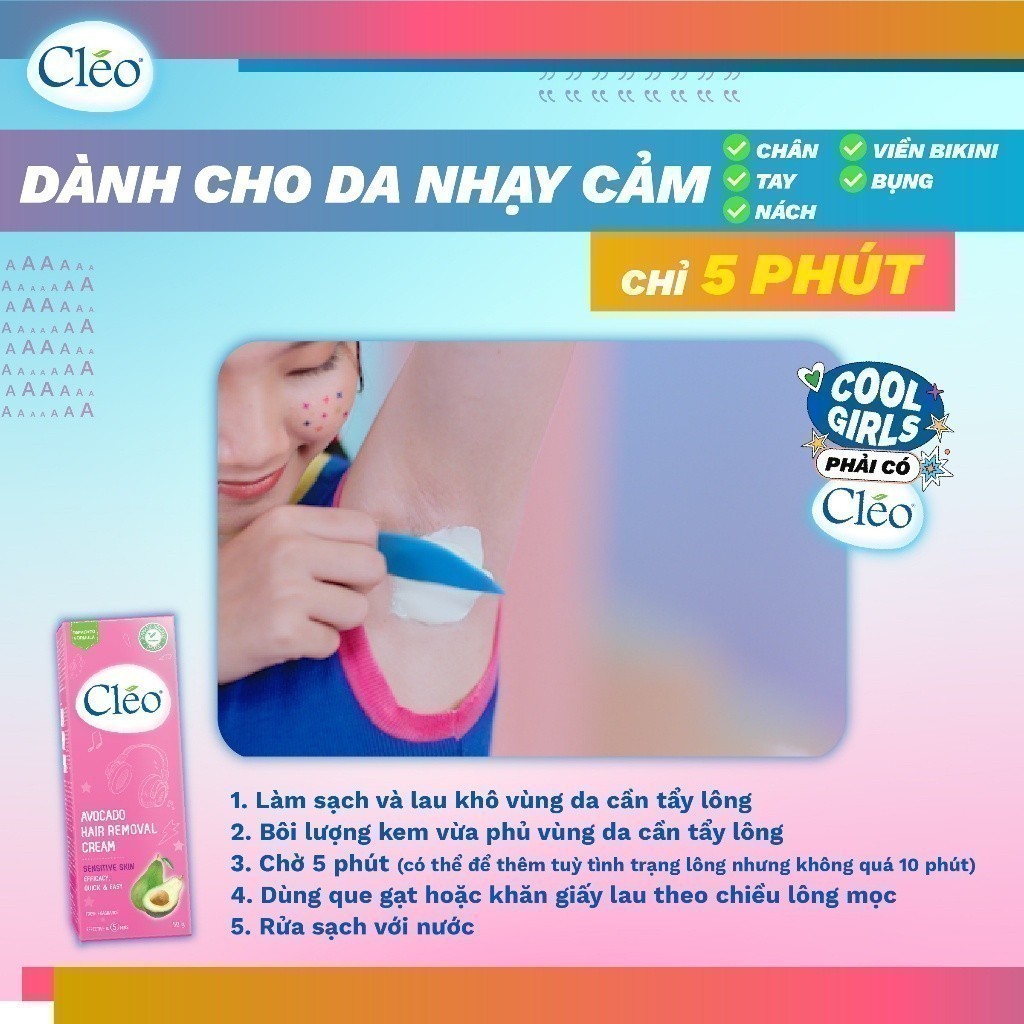 Ảnh Bộ kem tẩy lông Cleo 50g cho viền bikini và kem tẩy lông nách Cleo 50g cho da nhạy cảm 4