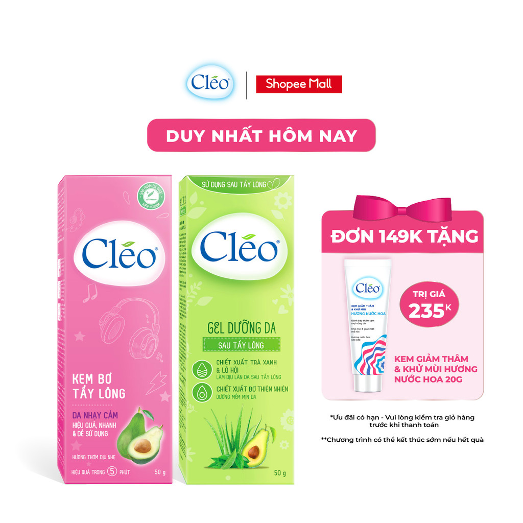 Ảnh Bộ đôi Kem Tẩy Lông Cléo 50g dành cho da nhạy cảm và Gel Dưỡng Da Sau Tẩy Lông Cléo 50g 1