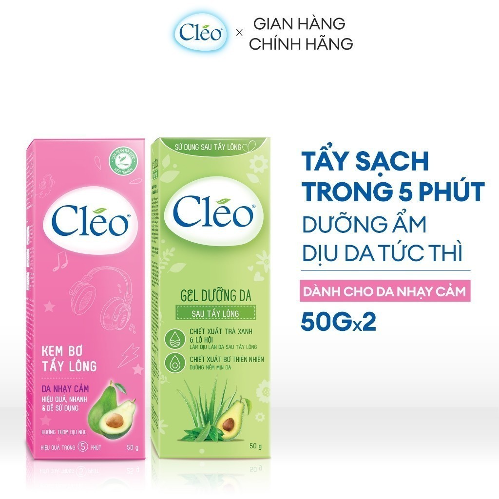 Ảnh Bộ đôi Kem Tẩy Lông Cléo 50g dành cho da nhạy cảm và Gel Dưỡng Da Sau Tẩy Lông Cléo 50g 2