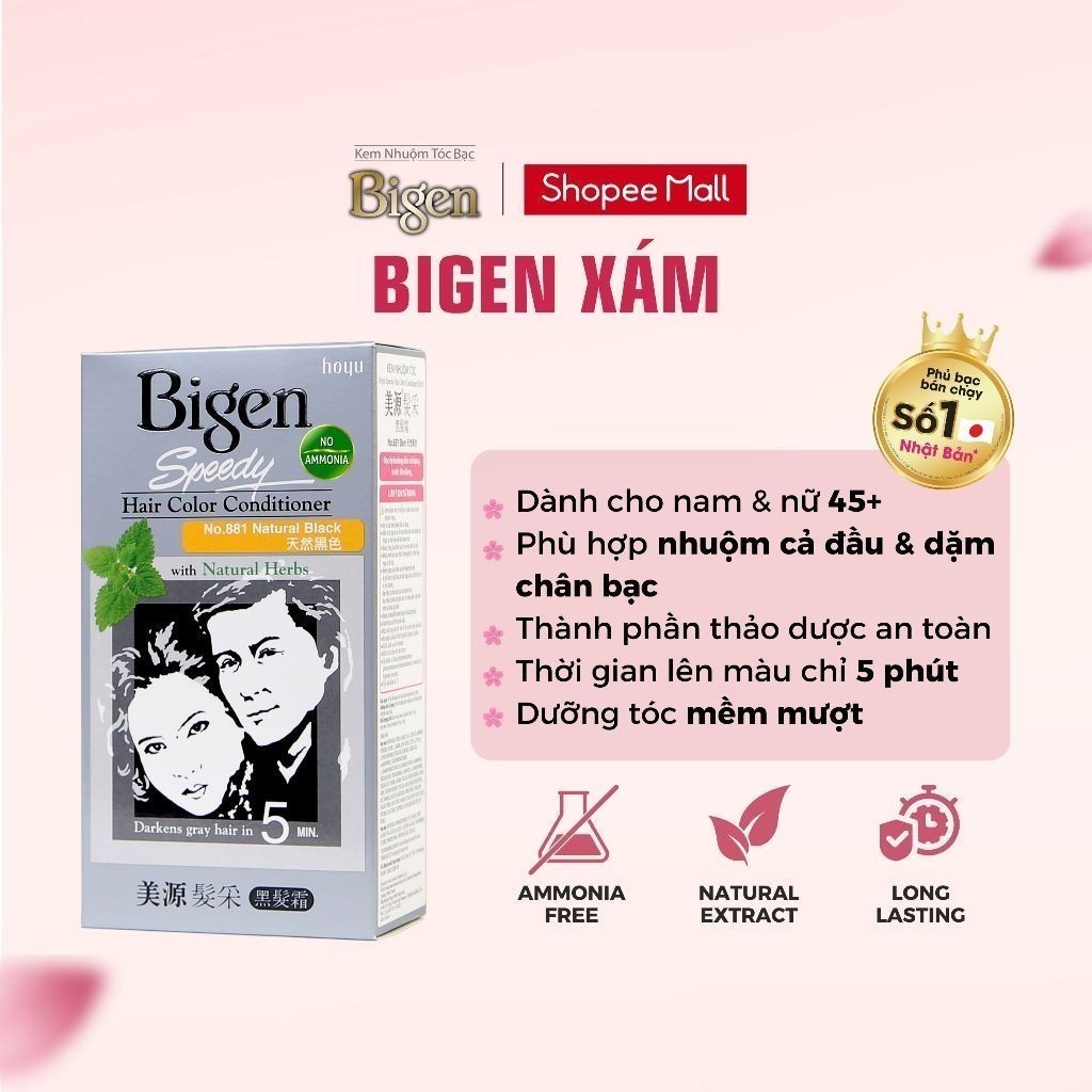 Ảnh Thuốc Nhuộm Tóc Phủ Bạc Dạng Kem Bigen Speedy - Bigen Xám Bền Màu, Phủ Bạc Thảo Dược Hoàn Hảo Dưỡng Tóc Mềm Mượt 80ml 1
