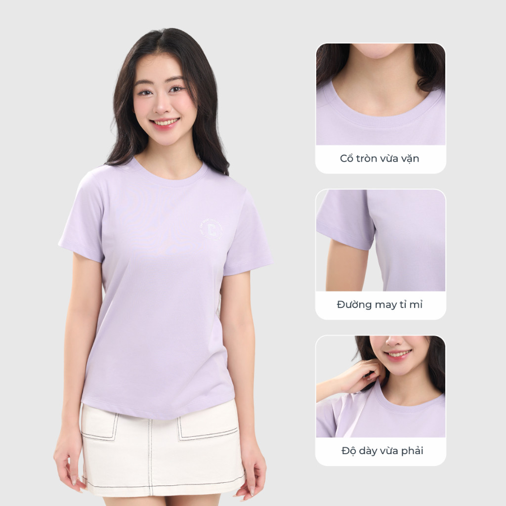 Ảnh Áo phông nữ CANIFA cổ tròn cộc tay chất liệu cotton dáng basic in hình 6TS25S022 2