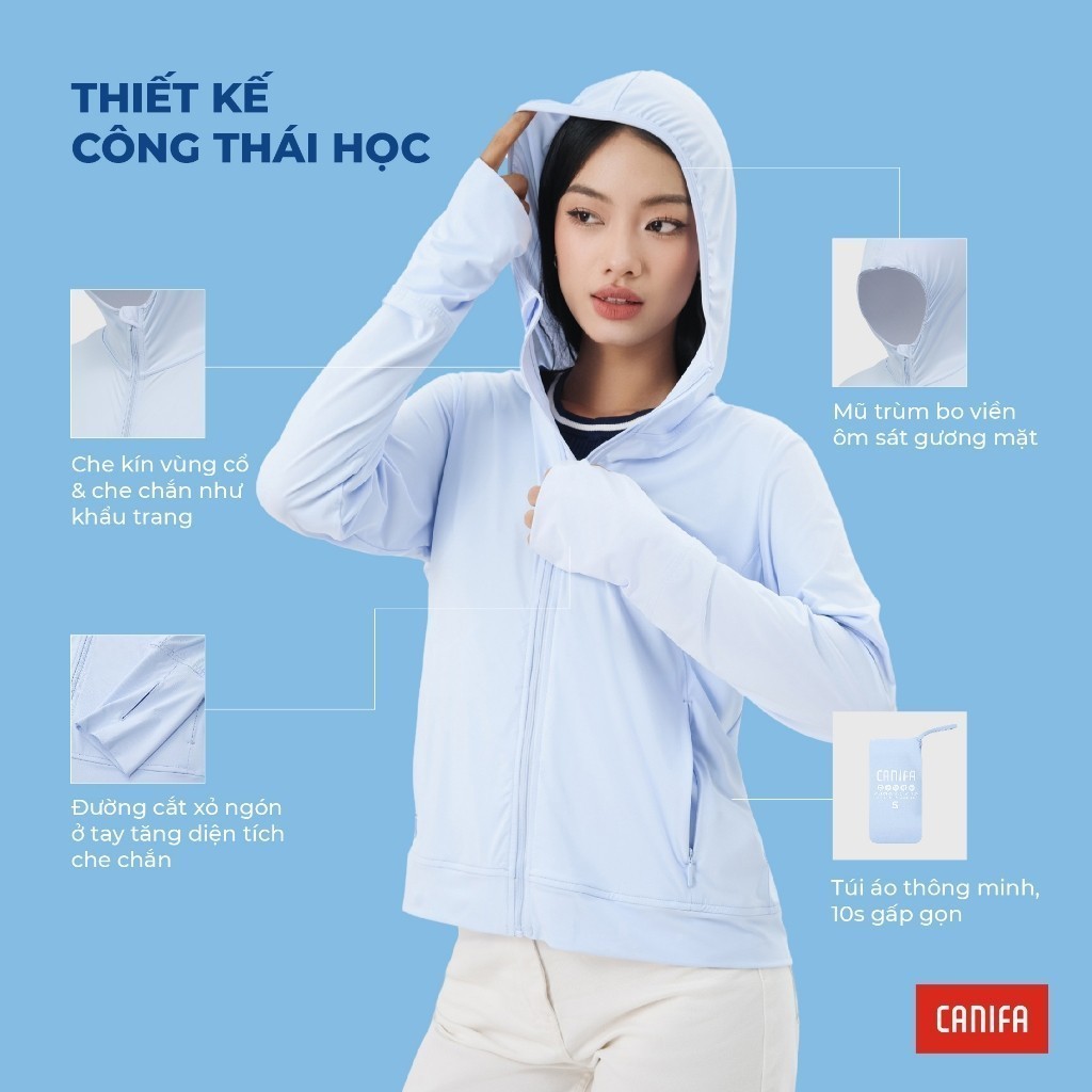 Ảnh Áo chống nắng nữ CANIFA có mũ kéo khoá túi 2 bên bản cải tiến 2025 6OT25S003 4