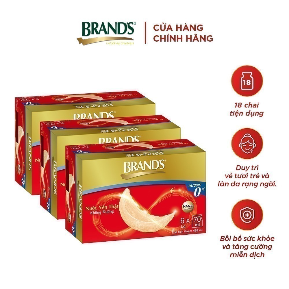 Ảnh Combo 3 Nước yến thật BRAND'S Không Đường (70 ml x 6 lọ) 1