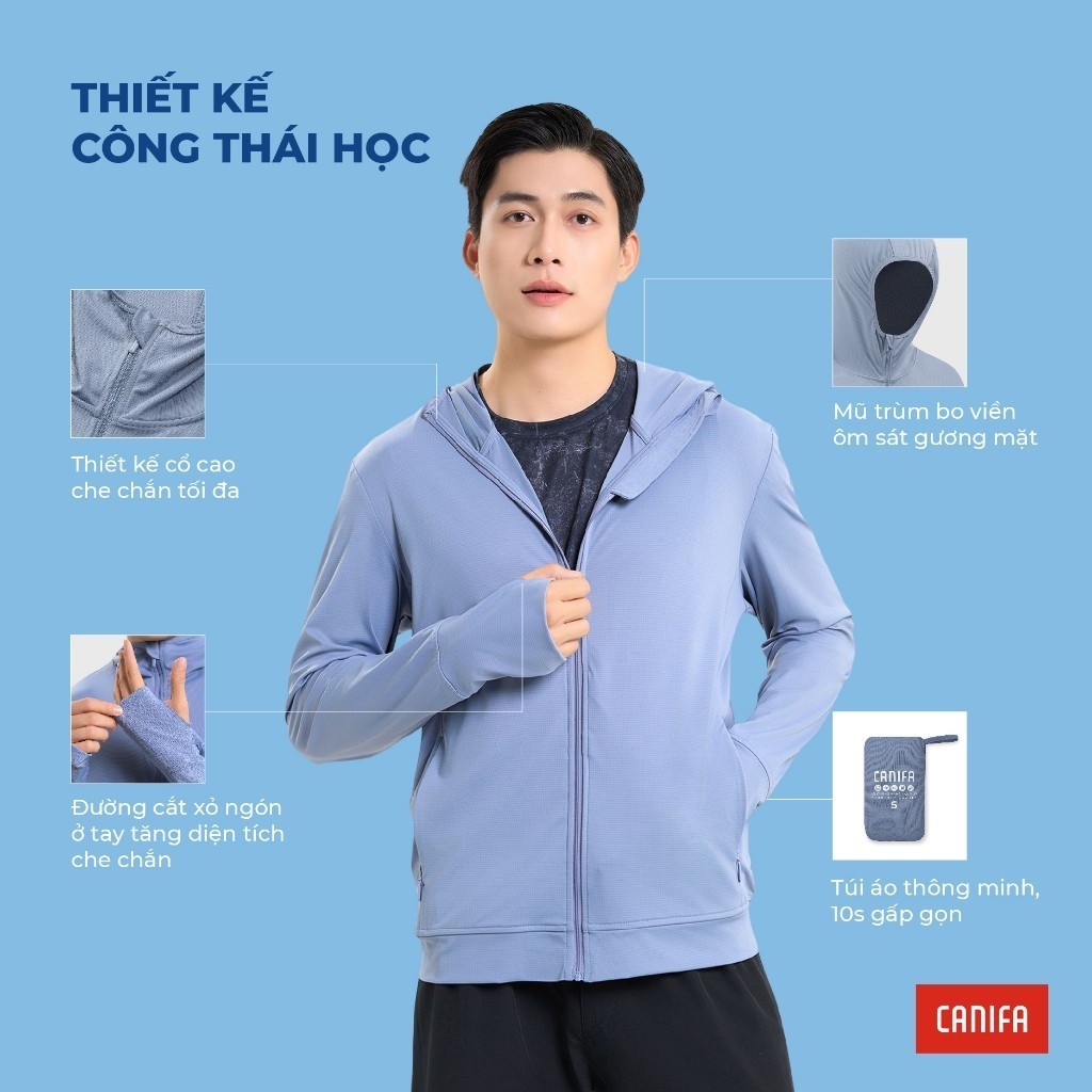 Ảnh Áo khoác chống nắng nam CANIFA dài tay có mũ kéo khoá bản cải tiến 8OT24S001 4