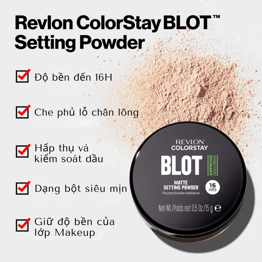 Ảnh Phấn Phủ Revlon Colorstay Blot Setting Powder Kiềm Dầu, Che Phủ Lỗ Chân Lông (15g) 2