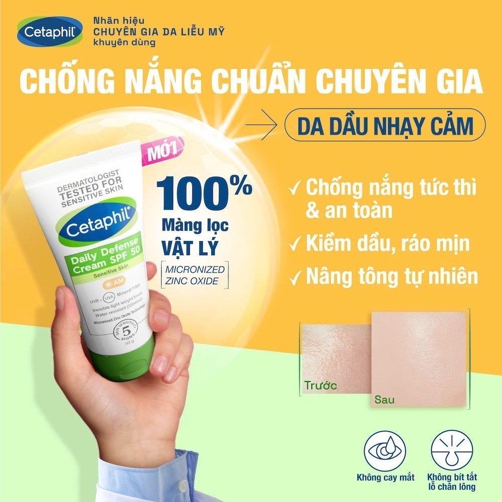 Ảnh Kem chống nắng dưỡng ẩm 2in1 cho da thiên dầu nhạy cảm Cetaphil Daily Defense Cream SPF50 50G 2