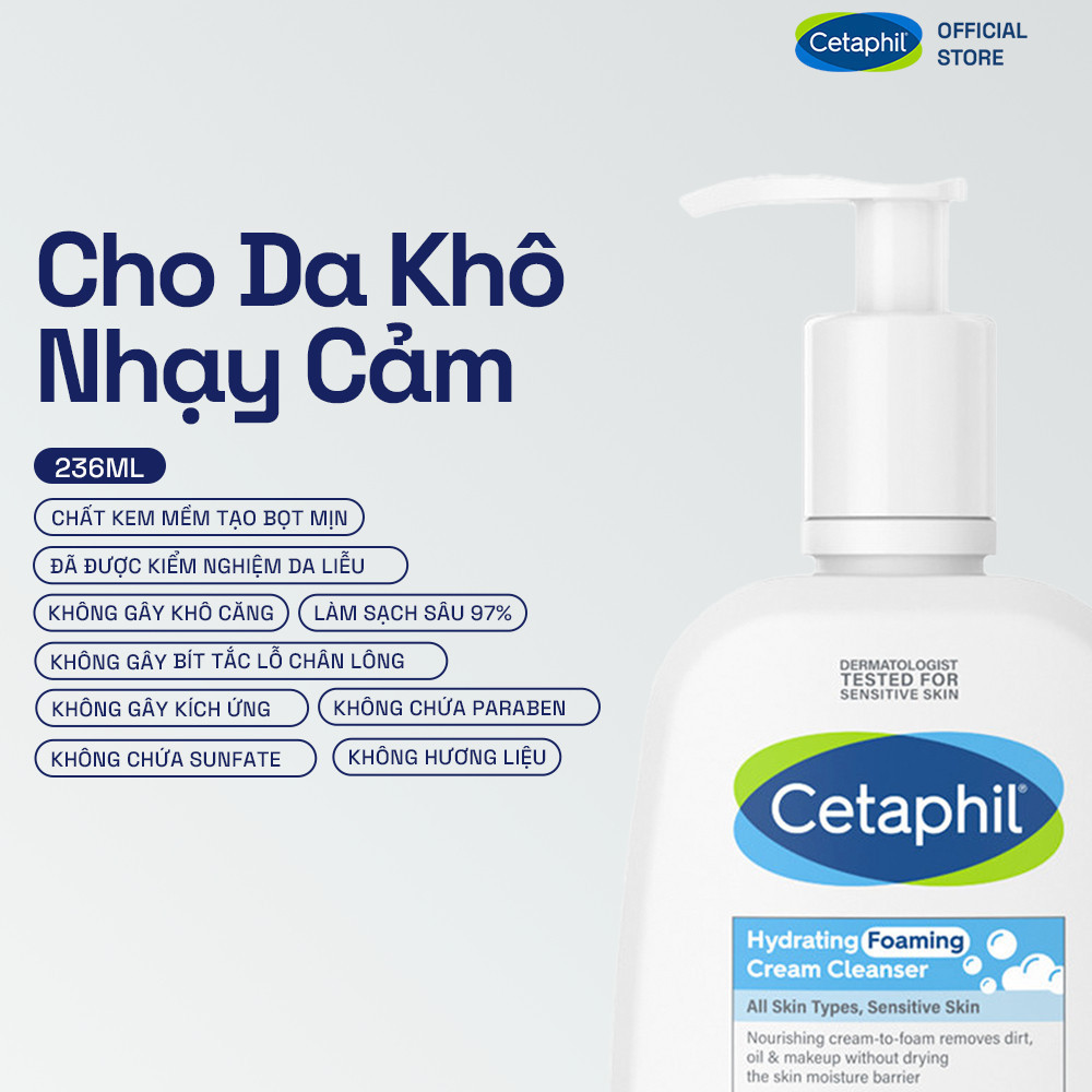 Ảnh [LIVE] Sữa Rửa Mặt Tạo Bọt Dịu Lành Cho Da Nhạy Cảm Cetaphil Hydrating Foaming Cream Cleanser 236ml 1