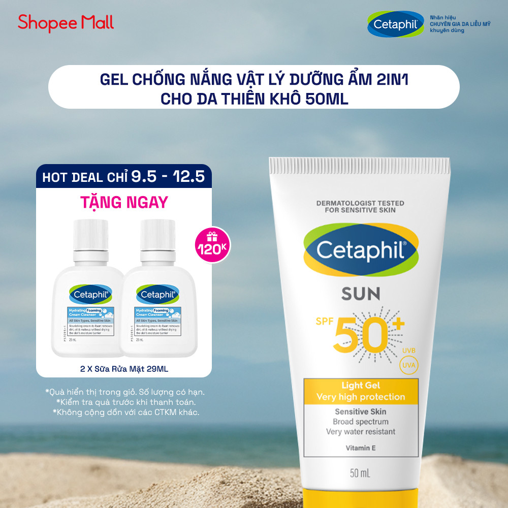 Ảnh Gel chống nắng vật lý dưỡng ẩm 2in1 dịu lành cho da thiên khô nhạy cảm Cetaphil Sun SPF 50+ Light Gel 50ML 1
