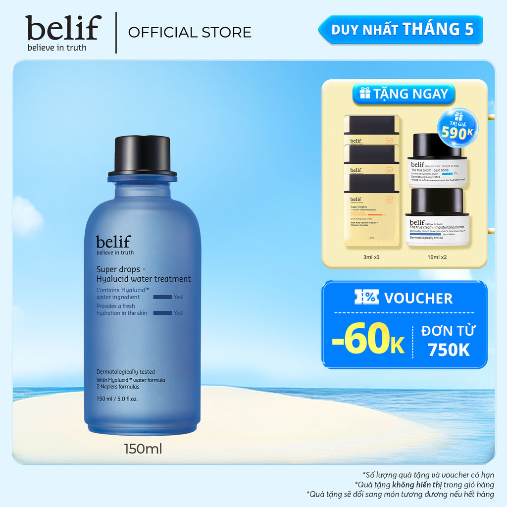 Ảnh Nước dưỡng cấp ẩm chuyên sâu chống oxy hóa belif Super Drops Hyalucid Water Treatment 150ml 1