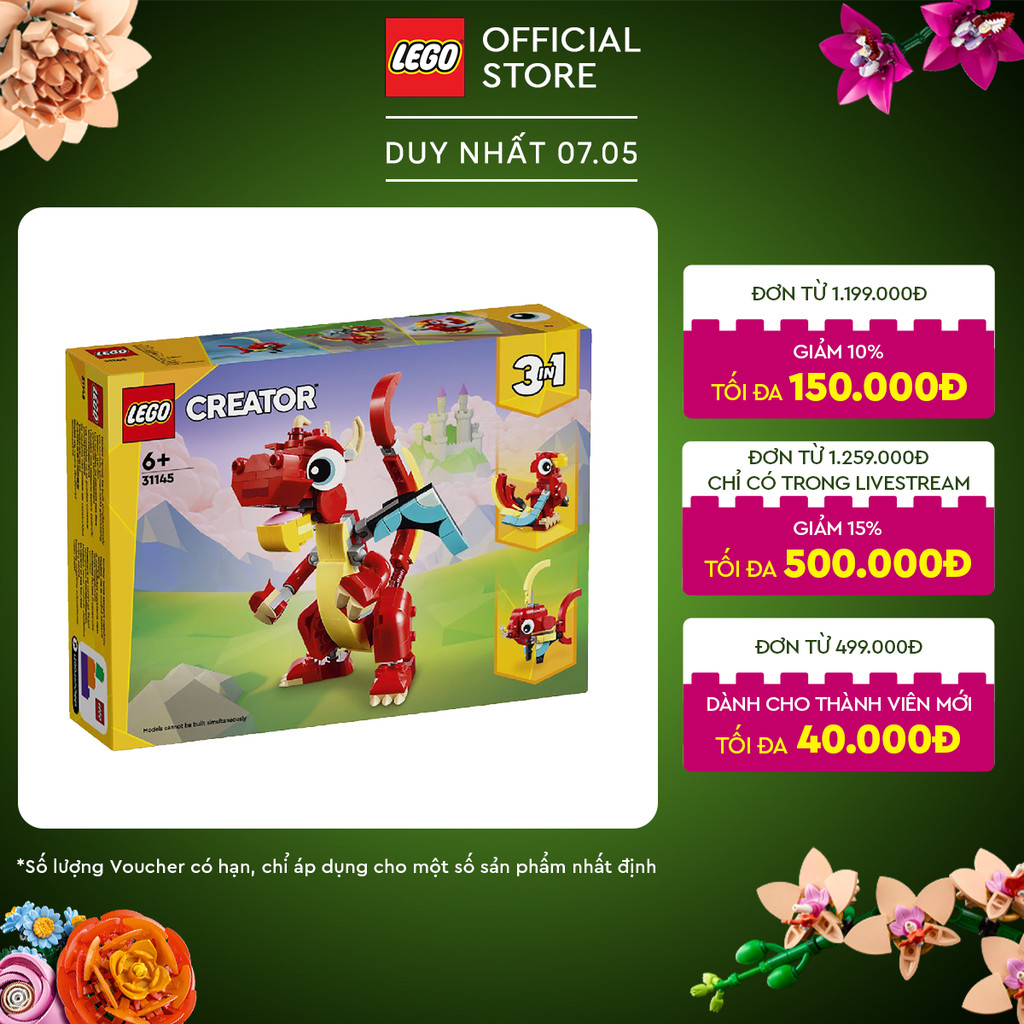 Ảnh LEGO CREATOR 31145 Đồ chơi lắp ráp Rồng đỏ may mắn (149 chi tiết) 1