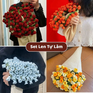 (Gói Nguyên Liệu) Bó Hoa Len Đan Tay Handmade Bó Hoa Đan Tay Quà Tặng Bất Ngờ Ý Nghĩa Ngói Home - HK02