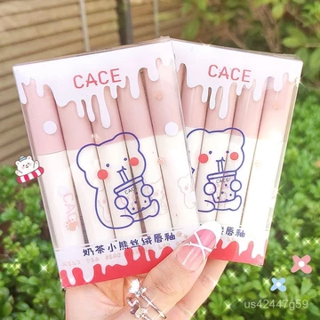 【Năm màu sắc tùy thích】Mua sắm chị em!Bộ son bóng hình gấu trà sữa5Gói son môi nhung mờ cho sinh viên, son môi nhung giá