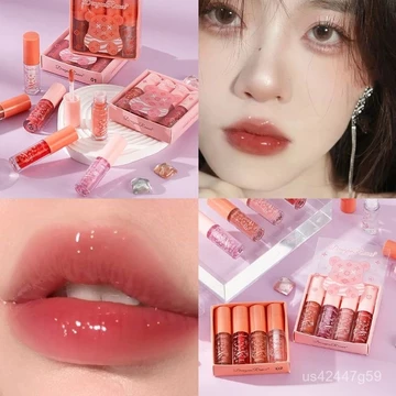 4Giá Đỡ~Bộ son môi bóng Little Bear, son môi căng mọng, thủy tinh sáng bóng, dưỡng ẩm cho môi, giá cả phải chăng cho sin