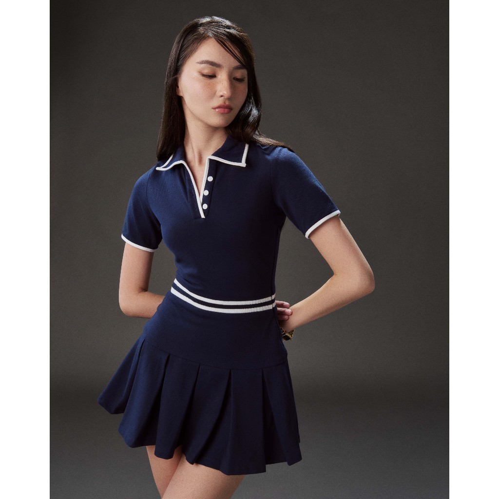 Ảnh RECHIC Đầm xòe ngắn Kane cổ polo tà xếp ly dáng chiết eo tay ngắn năng động 1