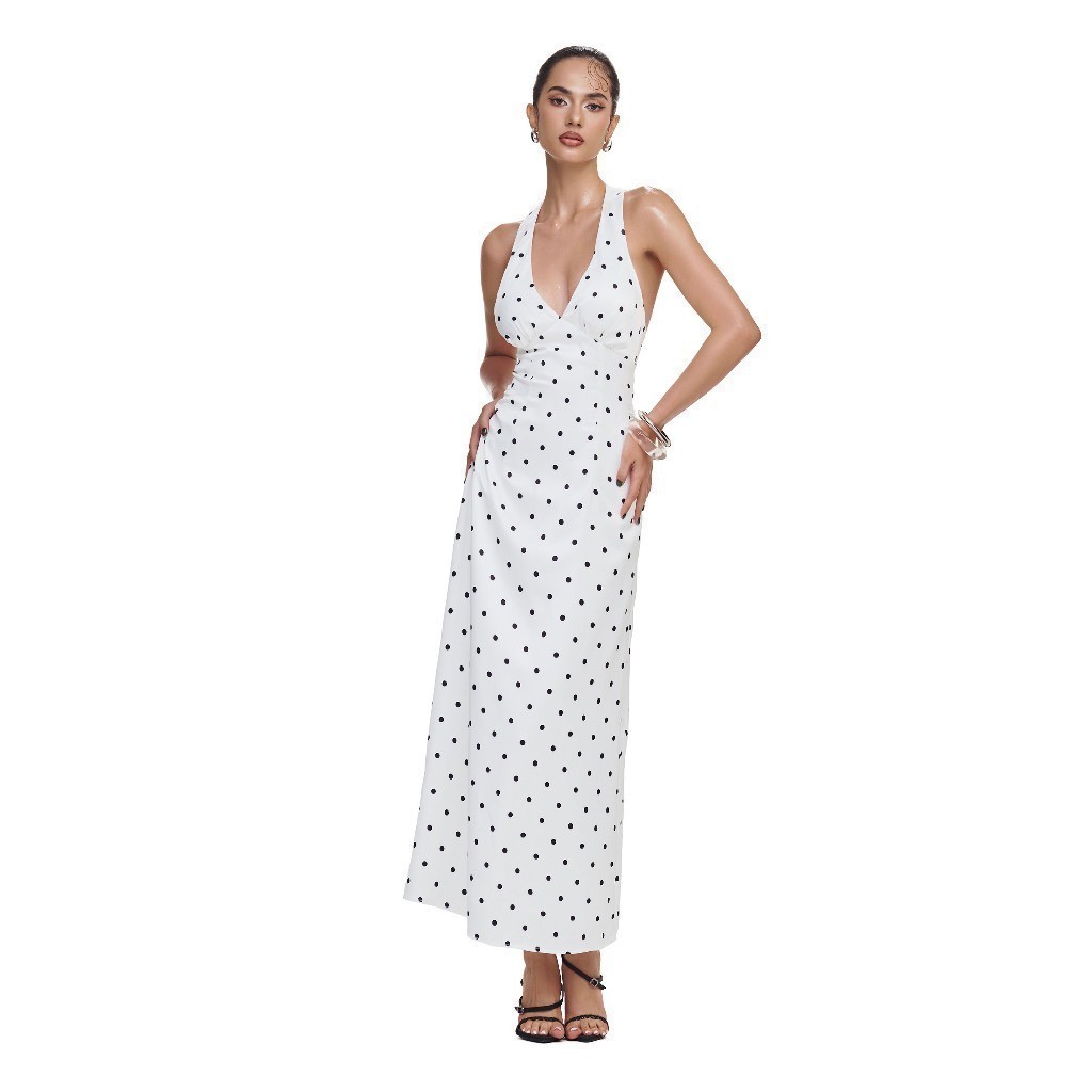 Ảnh RECHIC Đầm cổ yếm Nomi nơ cổ V chiết eo sang trọng quyến rũ 1