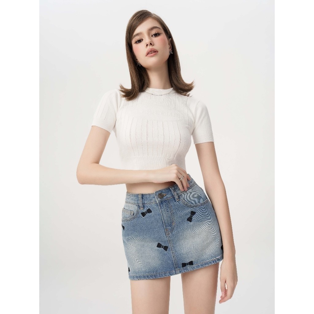 Ảnh RECHIC Chân váy Nala chất jean đính nơ hoa trẻ trung năng động 2