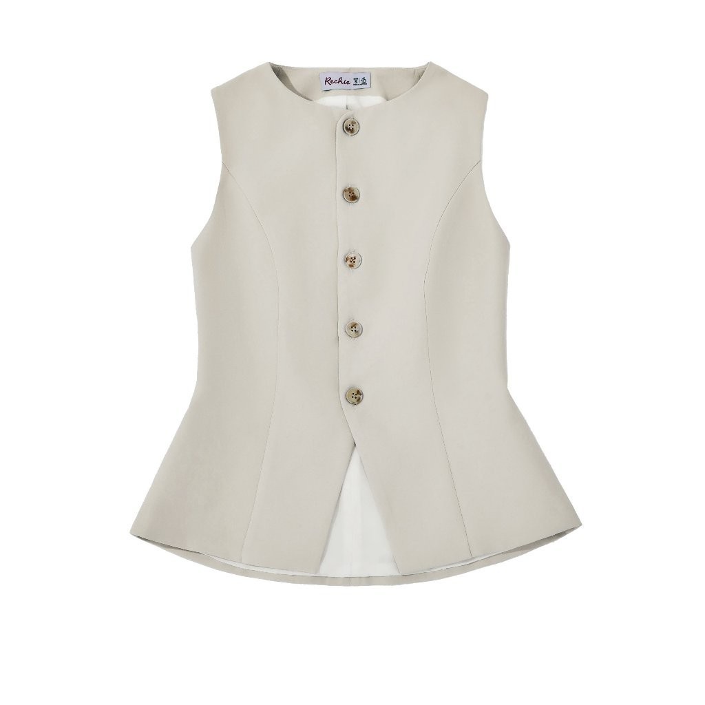 Ảnh RECHIC Áo kiểu Sally sát nách trơn chiết eo xẻ tà áo cổ tròn thanh lịch 3