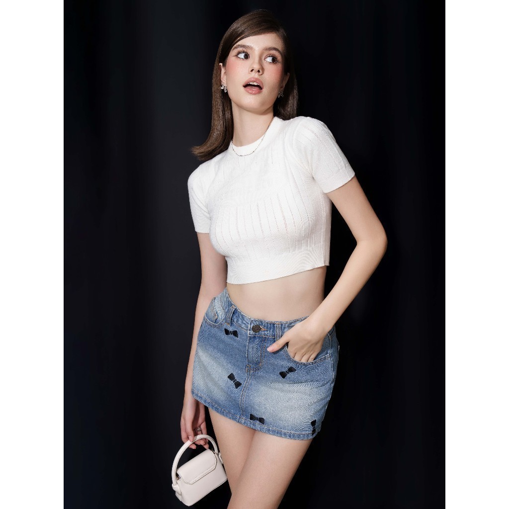 Ảnh RECHIC Chân váy Nala chất jean đính nơ hoa trẻ trung năng động 4