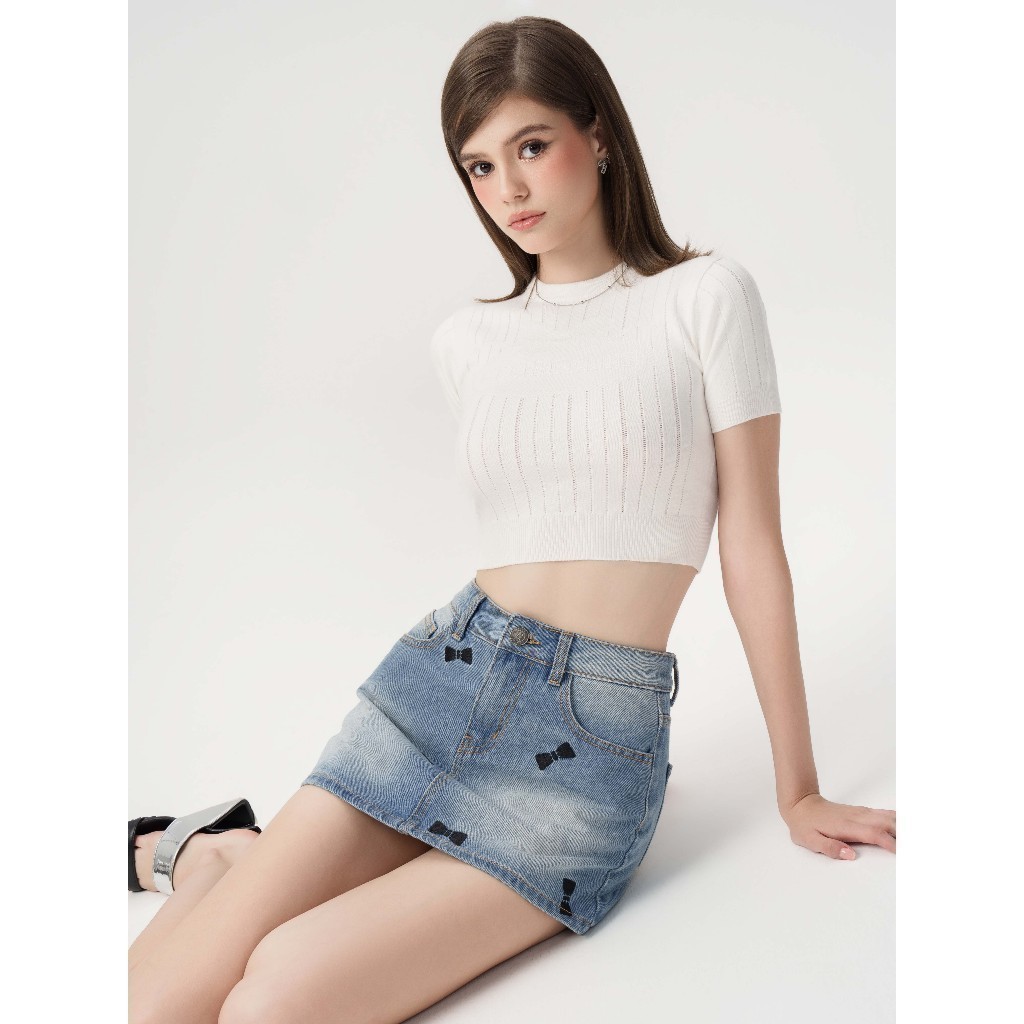 Ảnh RECHIC Chân váy Nala chất jean đính nơ hoa trẻ trung năng động 3