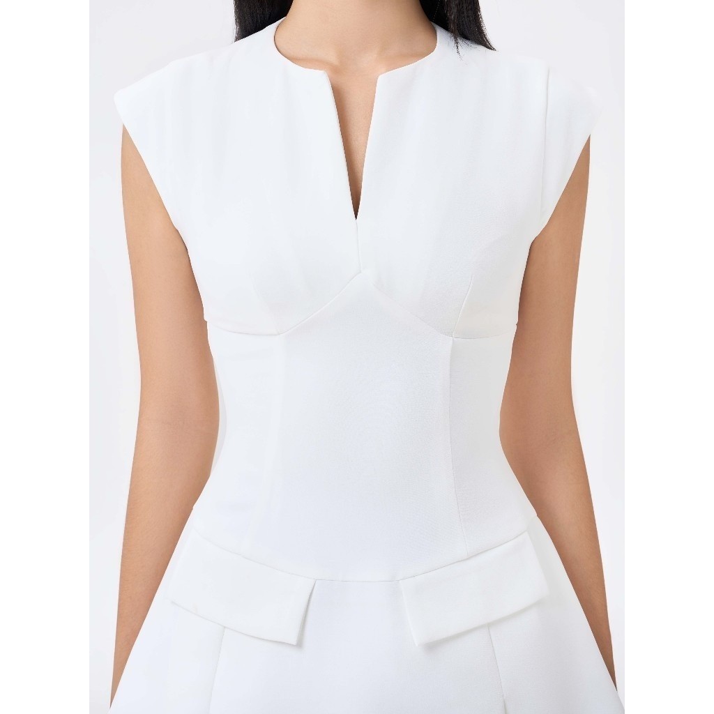 Ảnh RECHIC Đầm ngắn Evelyn tay ngắn cổ V nhẹ dáng xòe cơ bản sang trọng 3