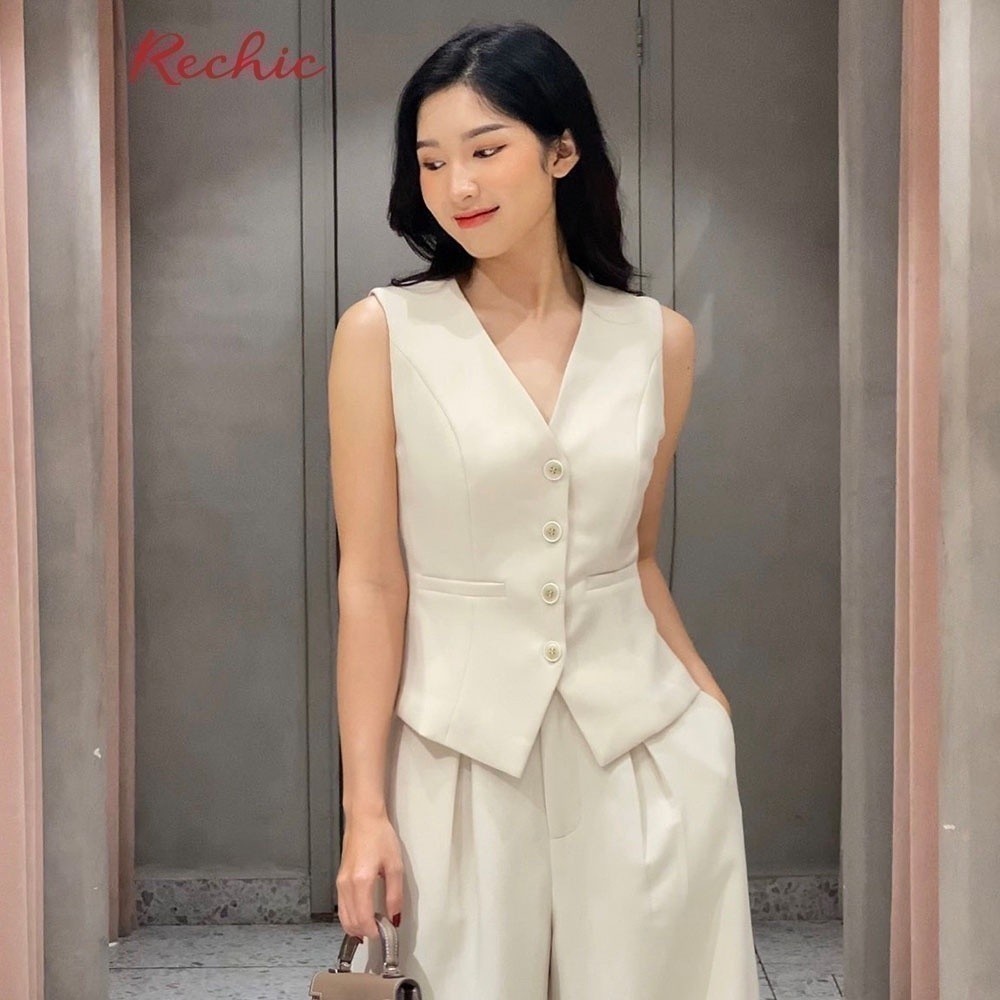 Ảnh RECHIC Áo vest nữ Cindy trơn form ôm nút gài cổ V cá tính sang trọng thanh lịch 4