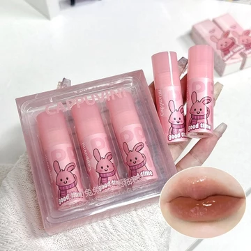 Đóng Gói Ba Chiếc】Son môi bóng dễ thương hình thỏ, son bóng, son tint, son nước gương, dưỡng ẩm, dễ thoa