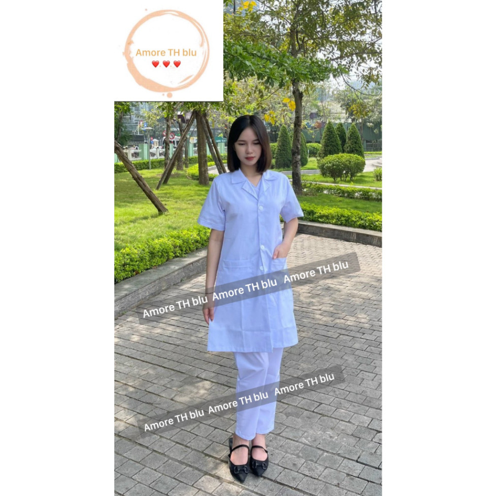 ÁO Blouse , Áo choàng bác sĩ ngắn tay - dáng dài gần tới gối vải Thô COTTON dày dặn cao cấp. cao cấp