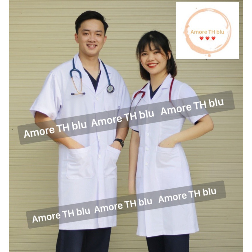 ÁO Blouse , Áo choàng bác sĩ ngắn tay - dáng dài gần tới gối vải Thô COTTON dày dặn cao cấp. cao cấp