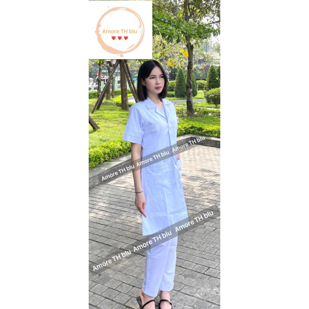 ÁO Blouse , Áo choàng bác sĩ ngắn tay - dáng dài gần tới gối vải Thô COTTON dày dặn cao cấp. cao cấp