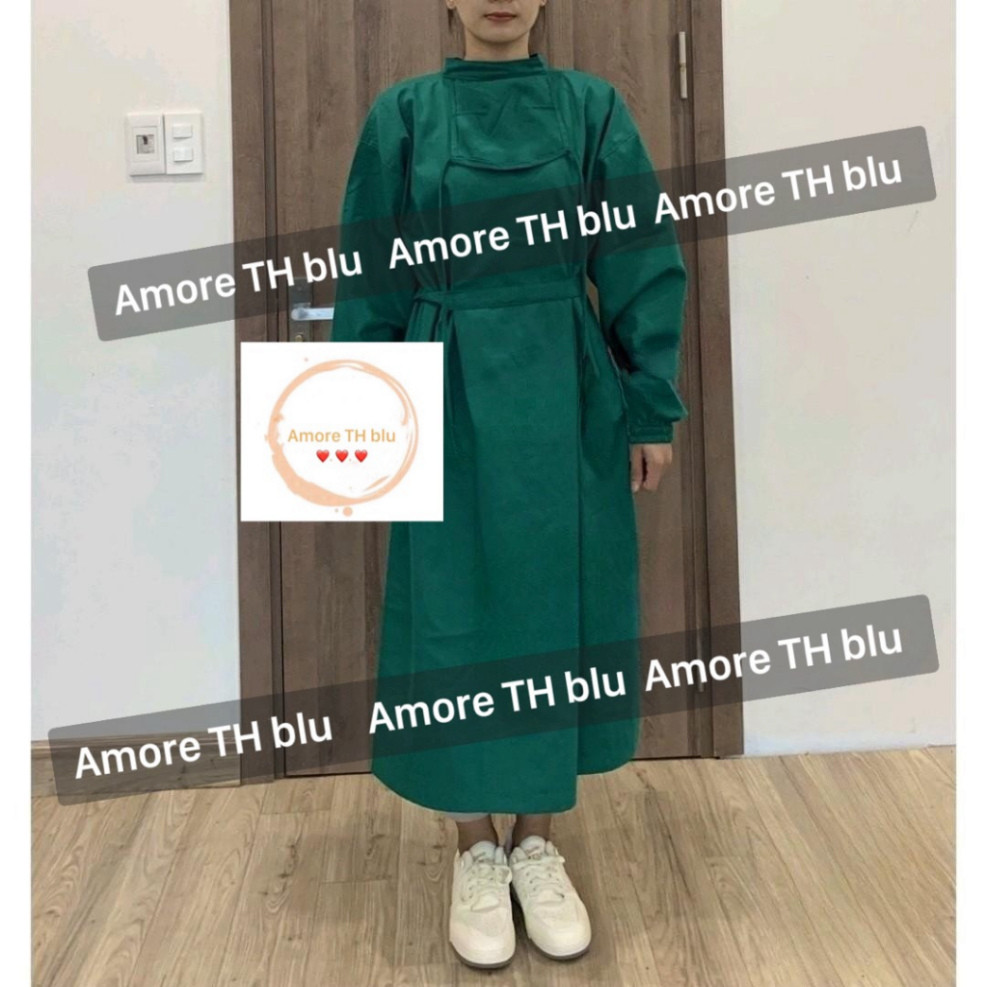 Áo choàng Mổ, Áo khoác phẫu thuật có khẩu trang dành cho bác sĩ Nam Nữ, viện thẩm mỹ màu xanh lá cây vải Kaki tiệt trùng